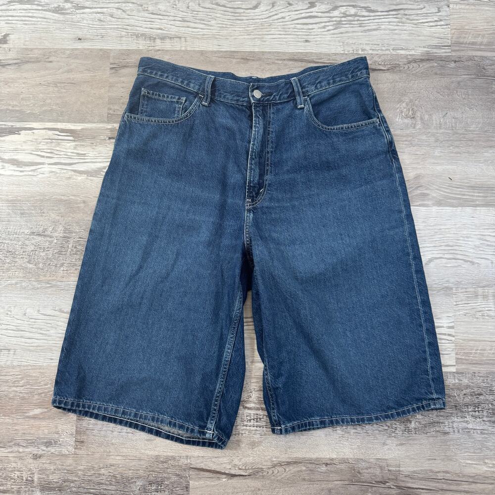 Uniqlo U Denim Bermuda Jorts High Rise Long Baggy Shorts Dark Wash Oversized L